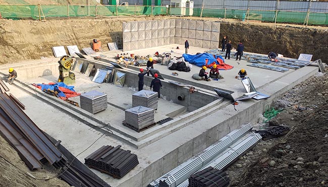我司BDF地埋式一体化消防水箱+泵房应用安装市政工程建设现场！